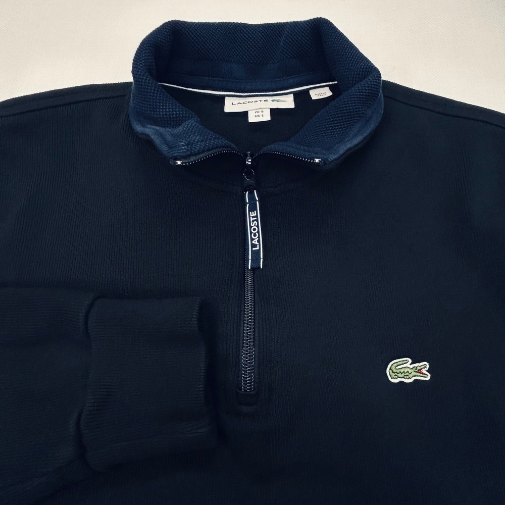 Lacoste Quarter Zip Pullover Mens L Black Classic Sweater Dark Academia Preppy